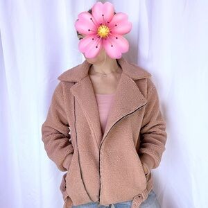 Newbury Kustom Asymmetric Zip Front Belted Sherpa Jacket Rose Pink Womens Size S